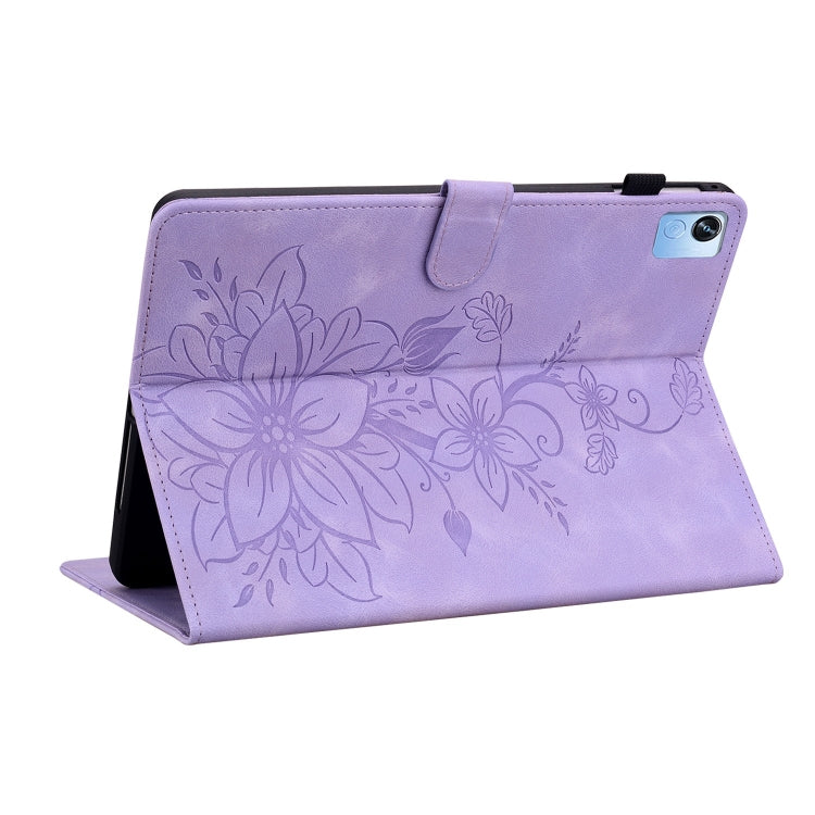 For Realme Pad X Lily Embossed Leather Tablet Case(Purple)