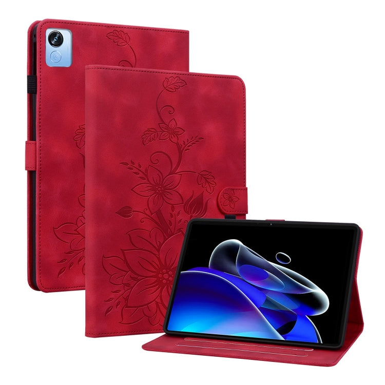 For Realme Pad X Lily Embossed Leather Tablet Case(Red)