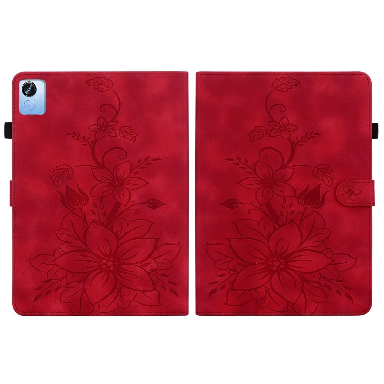 For Realme Pad X Lily Embossed Leather Tablet Case(Red)