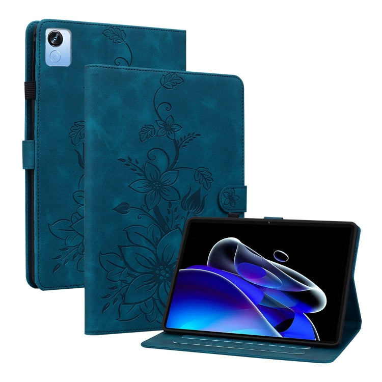 For Realme Pad X Lily Embossed Leather Tablet Case(Dark Blue)