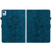 For Realme Pad X Lily Embossed Leather Tablet Case(Dark Blue)