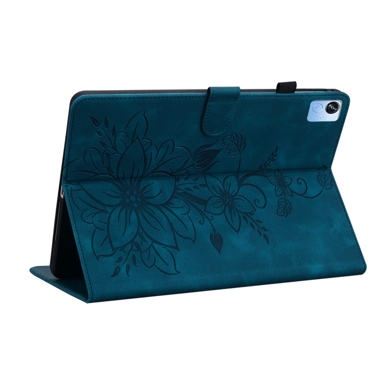 For Realme Pad X Lily Embossed Leather Tablet Case(Dark Blue)