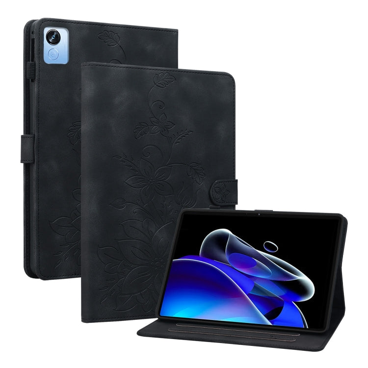 For Realme Pad X Lily Embossed Leather Tablet Case(Black)