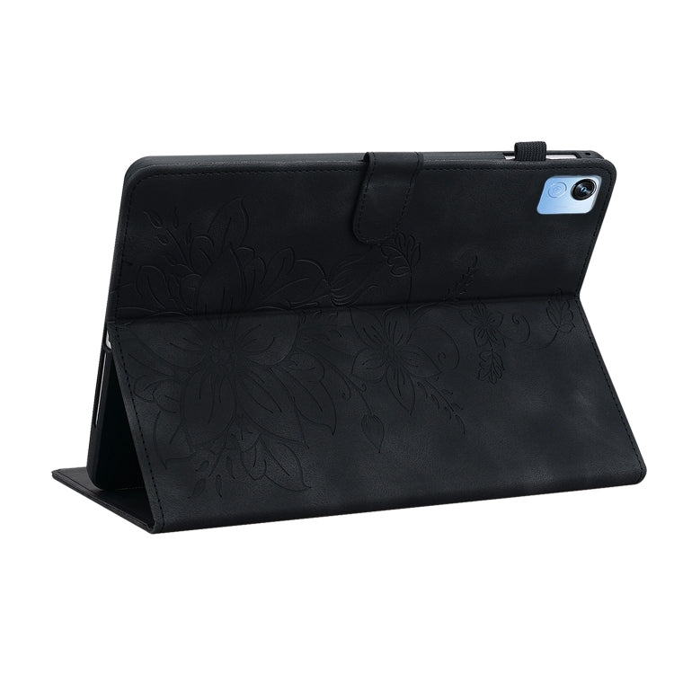 For Realme Pad X Lily Embossed Leather Tablet Case(Black)
