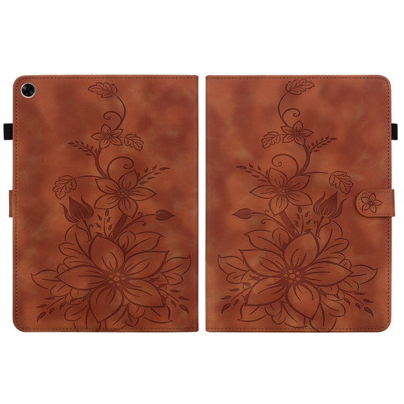 For Realme Pad 10.4 Lily Embossed Leather Tablet Case(Brown)