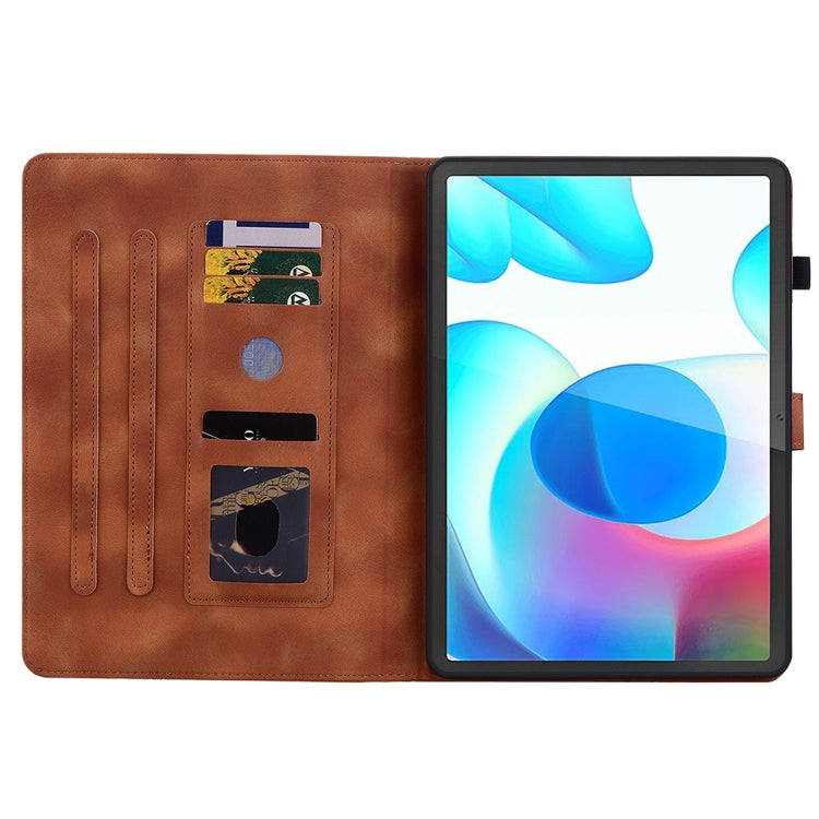 For Realme Pad 10.4 Lily Embossed Leather Tablet Case(Brown)