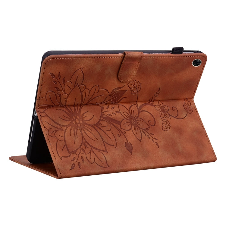 For Realme Pad 10.4 Lily Embossed Leather Tablet Case(Brown)