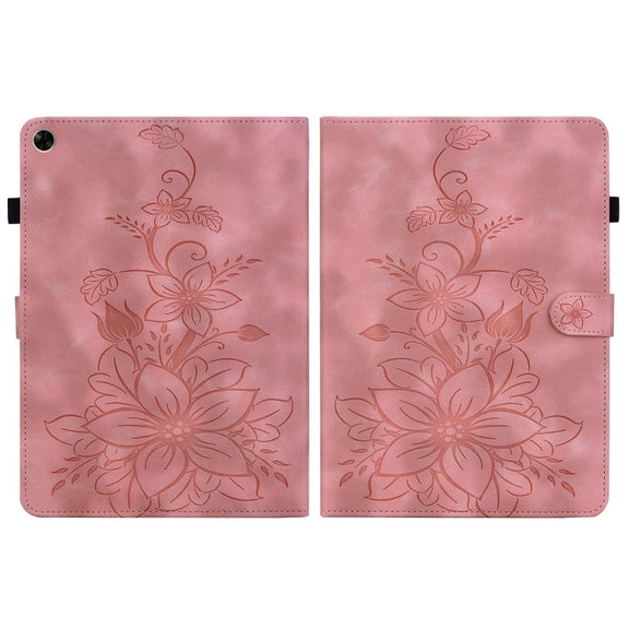 For Realme Pad 10.4 Lily Embossed Leather Tablet Case(Pink)