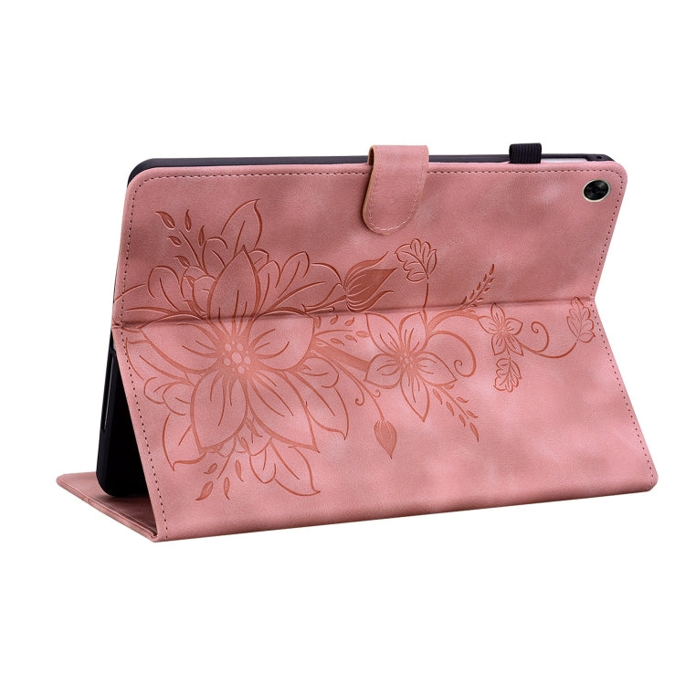 For Realme Pad 10.4 Lily Embossed Leather Tablet Case(Pink)