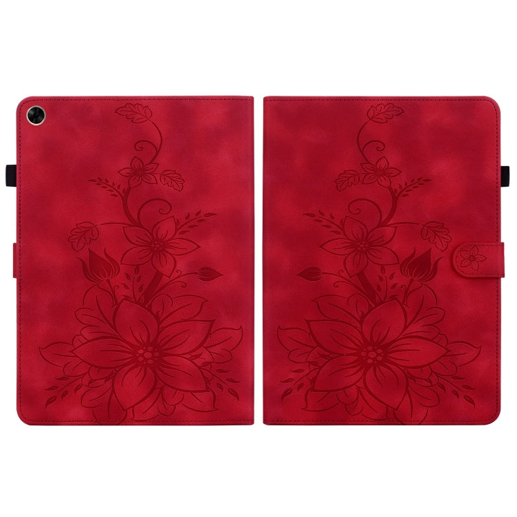 For Realme Pad 10.4 Lily Embossed Leather Tablet Case(Red)