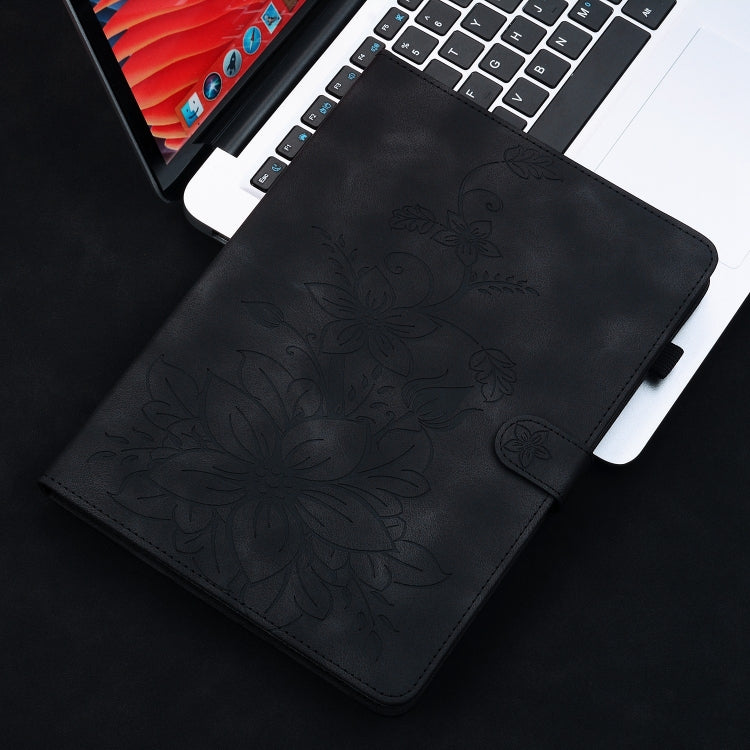 For Realme Pad 10.4 Lily Embossed Leather Tablet Case(Black)