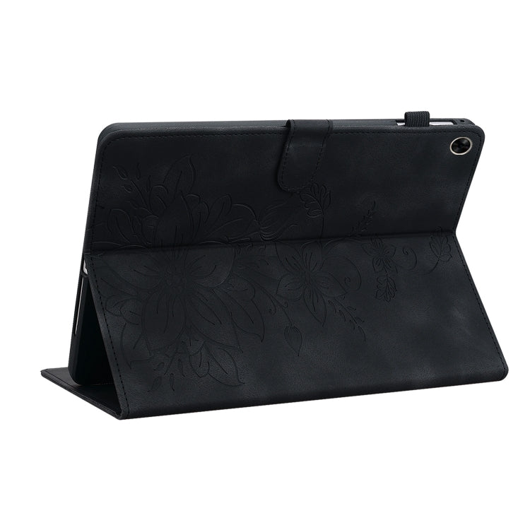 For Realme Pad 10.4 Lily Embossed Leather Tablet Case(Black)