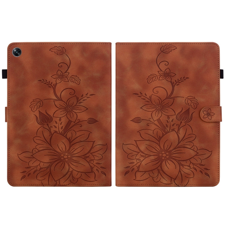 For OPPO Pad Air Lily Embossed Leather Tablet Case(Brown)