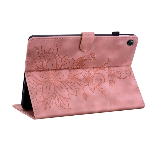 For OPPO Pad Air Lily Embossed Leather Tablet Case(Pink)