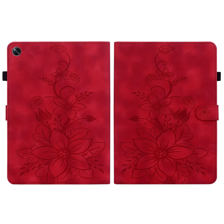For OPPO Pad Air Lily Embossed Leather Tablet Case(Red)