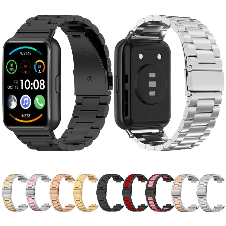 For Huawei Watch Fit 3 Three Bead Stainless Steel Metal Watch Band(Black)