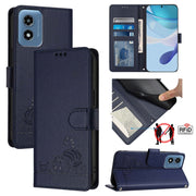 For Motorola Moto G 5G 2024 Global Cat Rat Embossed Pattern RFID Leather Phone Case with Lanyard(Blue)