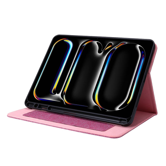 For iPad Pro 11 2024 Fabric Leather Tablet Case(Rose Red)