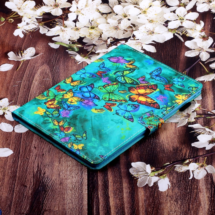 For iPad Pro 11 2024 Coloured Drawing Stitching Smart Leather Tablet Case(Green Butterfly)