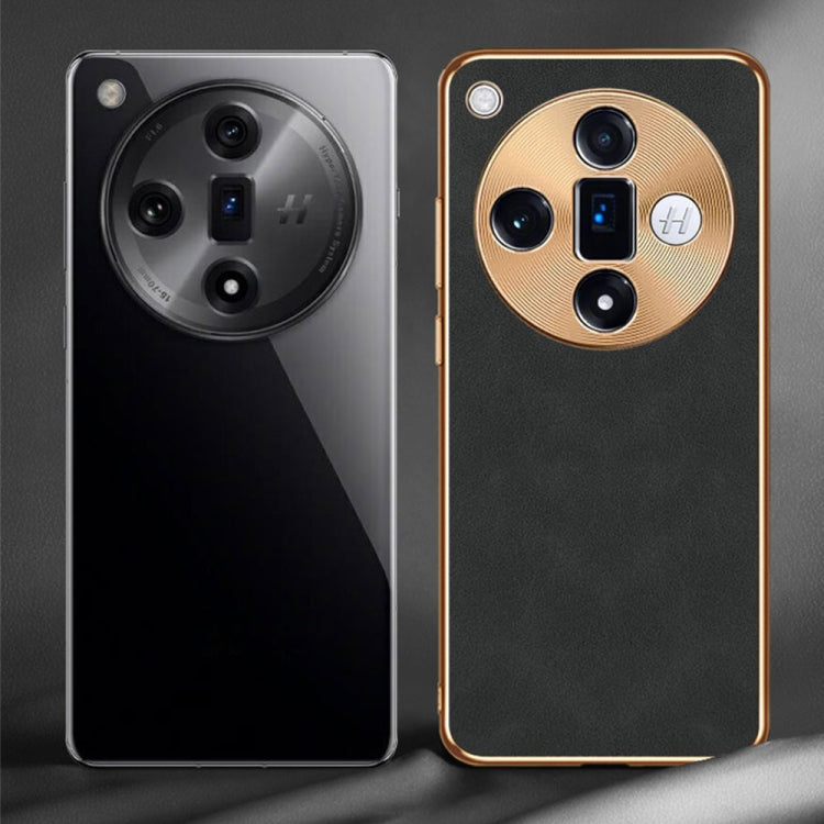 For OPPO Find X7 Ultra Electroplating Lambskin Leather Phone Case(Black)