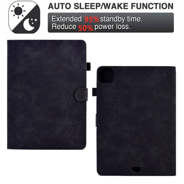 For iPad Pro 11 2024 Embossed Smile Smart Leather Tablet Case(Black)