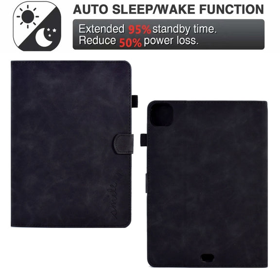 For iPad Pro 11 2024 Embossed Smile Smart Leather Tablet Case(Black)