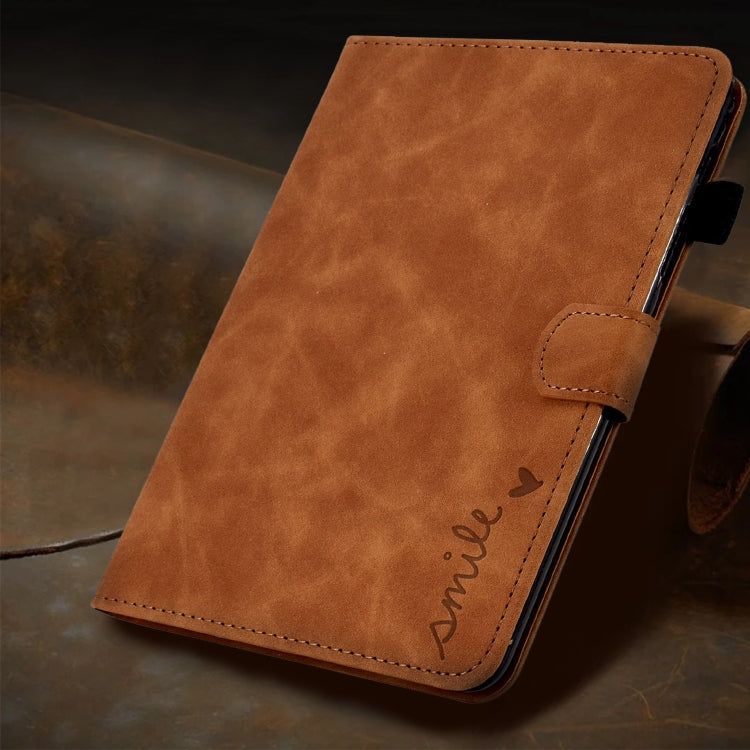 For iPad Pro 11 2024 Embossed Smile Smart Leather Tablet Case(Brown)