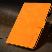 For iPad Pro 11 2024 Embossed Smile Smart Leather Tablet Case(Khaki)