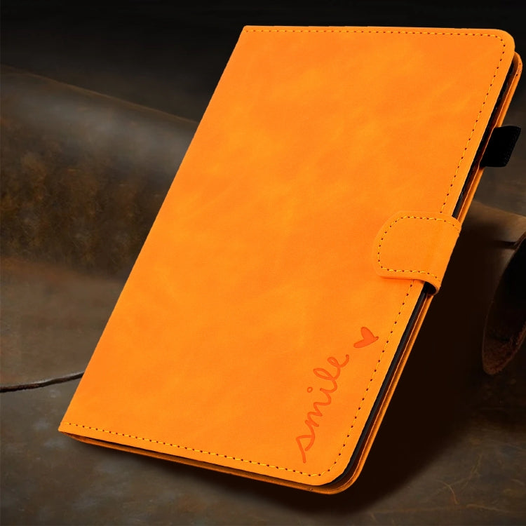 For iPad Pro 11 2024 Embossed Smile Smart Leather Tablet Case(Khaki)