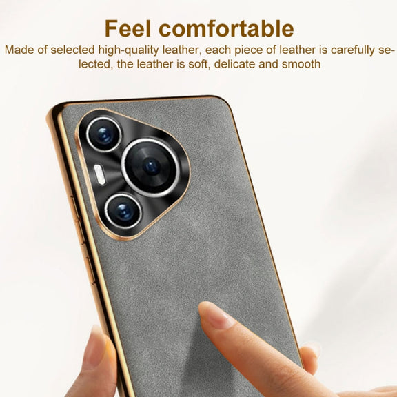 For Huawei Pura 70 Electroplating Lambskin Leather Phone Case(Blue)
