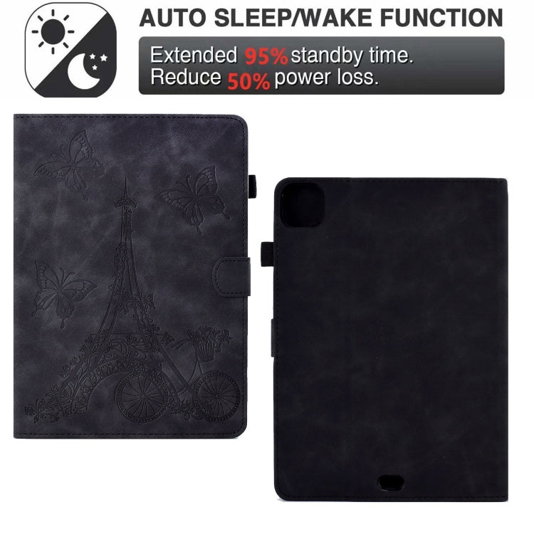 For iPad Pro 11 2024 Tower Embossed Leather Smart Tablet Case(Black)