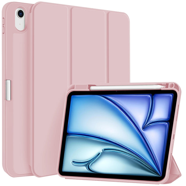 For iPad Air 11 2025 / 2024 3-fold TPU Smart Leather Tablet Case with Pen Slot(Pink)