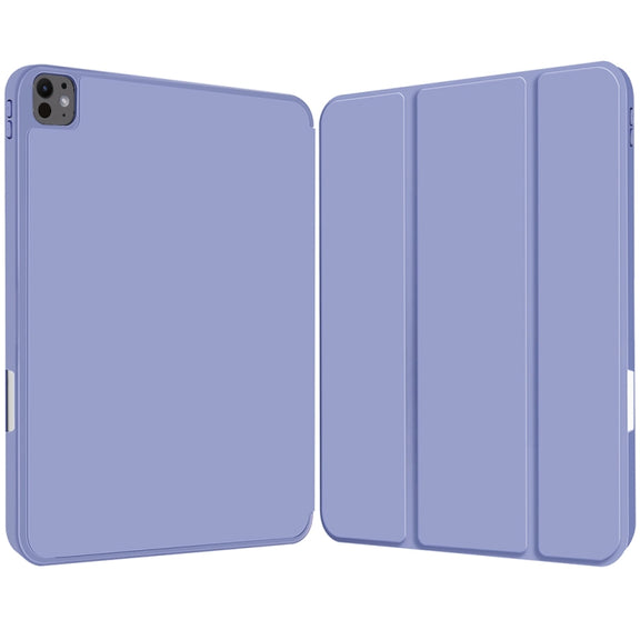 For iPad Pro 11 2024 3-fold TPU Smart Leather Tablet Case with Pen Slot(Lavender Purple)
