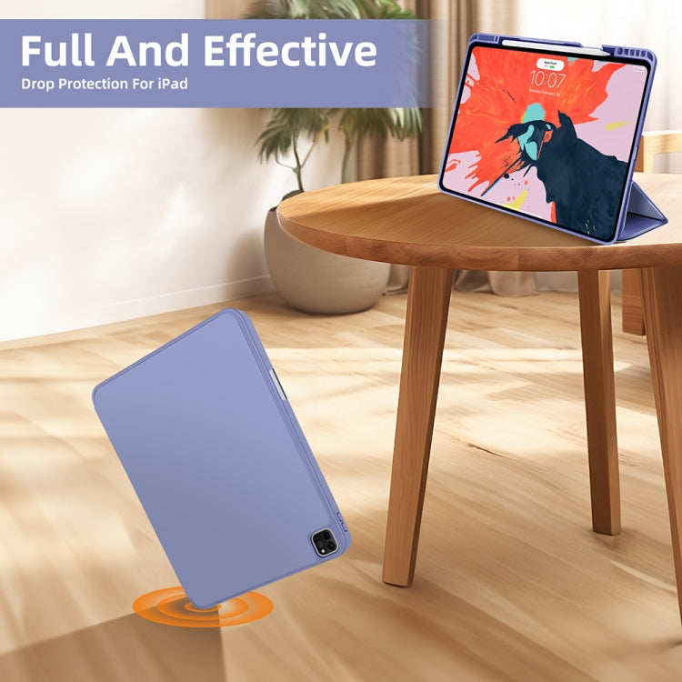 For iPad Pro 13 2024 3-fold TPU Smart Leather Tablet Case with Pen Slot(Lavender Purple)