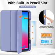 For iPad Pro 13 2024 3-fold TPU Smart Leather Tablet Case with Pen Slot(Lavender Purple)