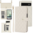 For Google Pixel 6a Crossbody Multifunction Rhombic Leather Phone Case(White) - Google Cases by PMC TechLife | Online Shopping South Africa | PMC TechLife | Buy Now Pay Later Mobicred
