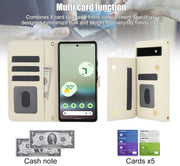 For Google Pixel 6a Crossbody Multifunction Rhombic Leather Phone Case(White)