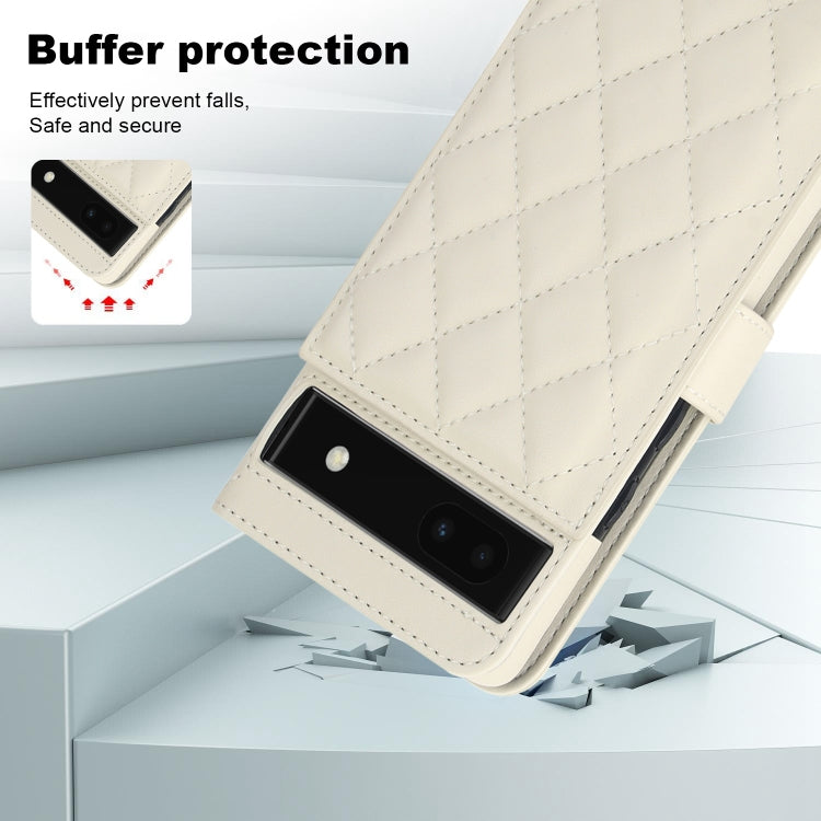 For Google Pixel 6a Crossbody Multifunction Rhombic Leather Phone Case(White)