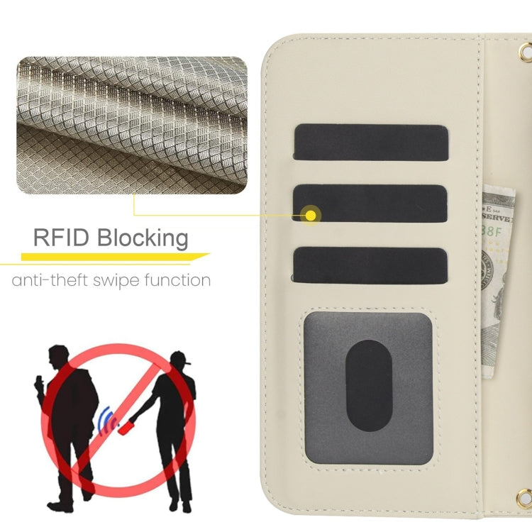 For Google Pixel 6a Crossbody Multifunction Rhombic Leather Phone Case(White)