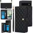 For Google Pixel 6a Crossbody Multifunction Rhombic Leather Phone Case(Black) - Google Cases by PMC TechLife | Online Shopping South Africa | PMC TechLife | Buy Now Pay Later Mobicred