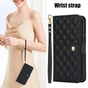 For Google Pixel 6a Crossbody Multifunction Rhombic Leather Phone Case(Black)