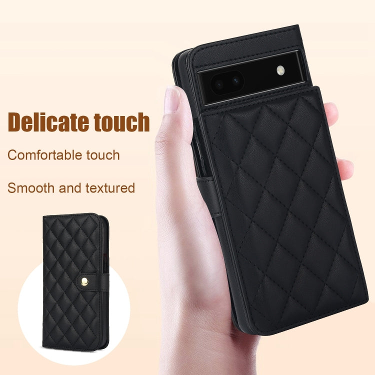 For Google Pixel 6a Crossbody Multifunction Rhombic Leather Phone Case(Black)