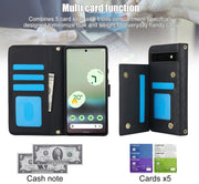 For Google Pixel 6a Crossbody Multifunction Rhombic Leather Phone Case(Black)