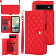 For Google Pixel 6a Crossbody Multifunction Rhombic Leather Phone Case(Red) - Google Cases by PMC TechLife | Online Shopping South Africa | PMC TechLife | Buy Now Pay Later Mobicred