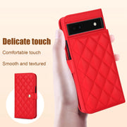 For Google Pixel 6a Crossbody Multifunction Rhombic Leather Phone Case(Red)