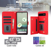 For Google Pixel 6a Crossbody Multifunction Rhombic Leather Phone Case(Red)