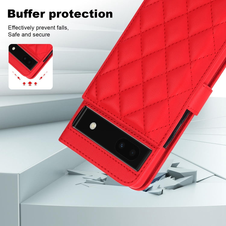 For Google Pixel 6a Crossbody Multifunction Rhombic Leather Phone Case(Red)