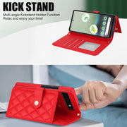 For Google Pixel 6a Crossbody Multifunction Rhombic Leather Phone Case(Red)