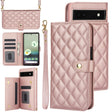 For Google Pixel 6a Crossbody Multifunction Rhombic Leather Phone Case(Rose Gold) - Google Cases by PMC TechLife | Online Shopping South Africa | PMC TechLife | Buy Now Pay Later Mobicred