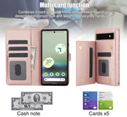 For Google Pixel 6a Crossbody Multifunction Rhombic Leather Phone Case(Rose Gold)